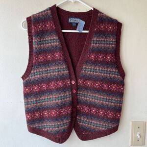 VTG Lands’ End Shetland Wool Fair Isle Sweater Vest Womens L Scotland
